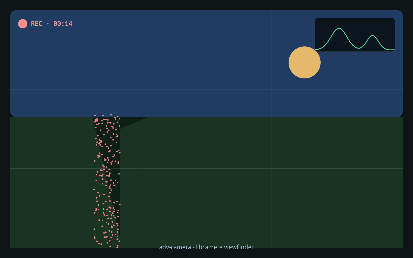 adv-camera viewfinder with histogram, focus-peaking and level overlays